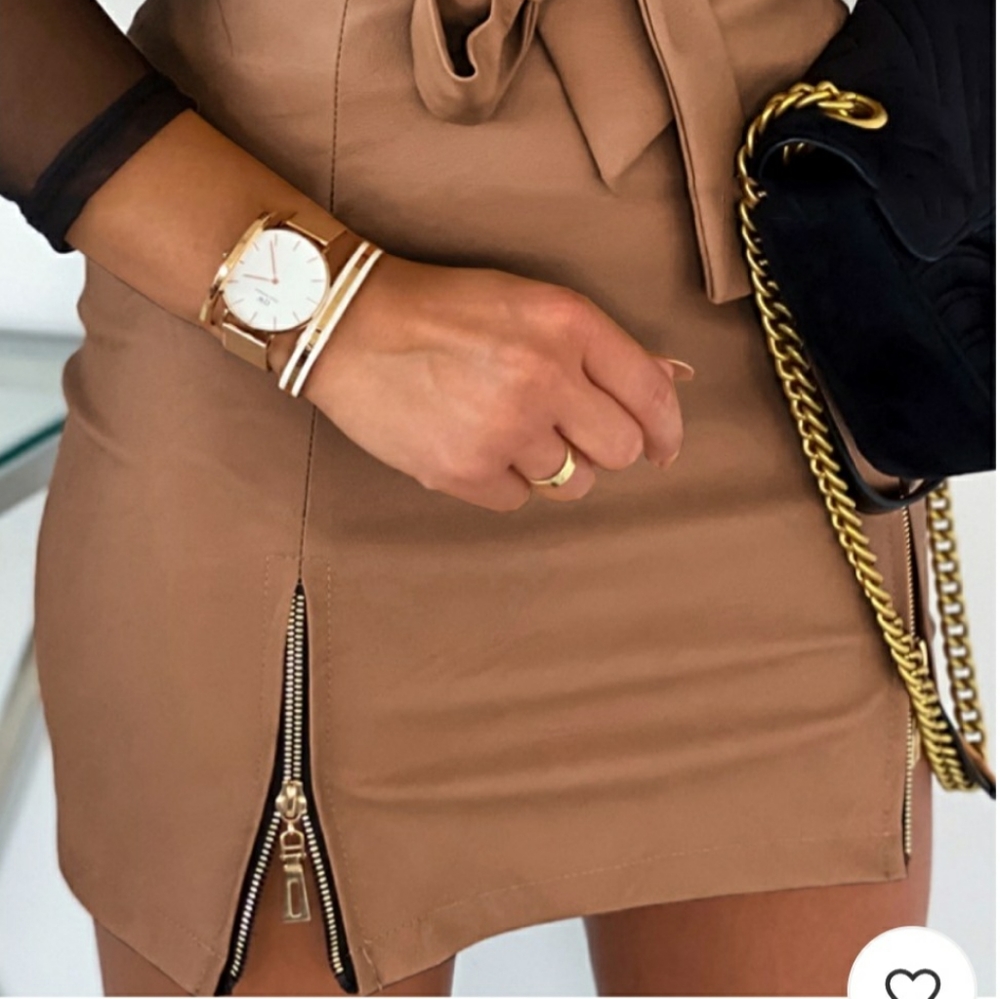🏆HP🏆1 XL left* Cognac Faux Leather Mini Skirt - Picture 3 of 9